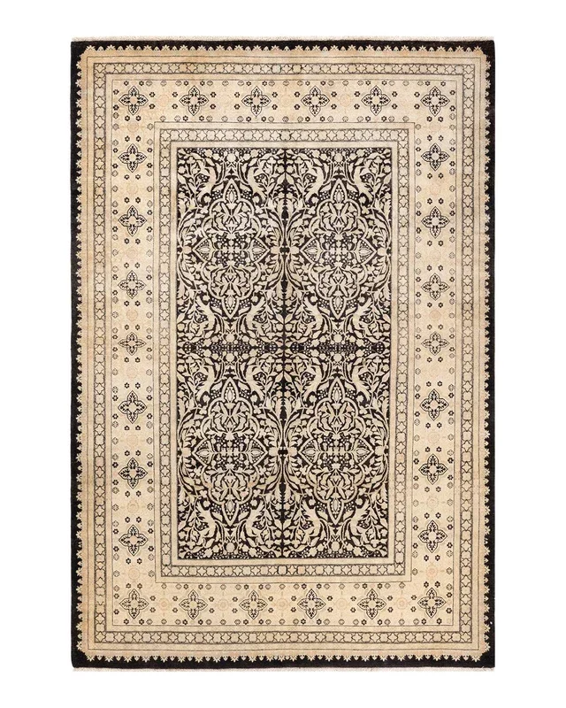 Traditional Hand Knotted Mogul Oriental Black Area Rug 6′ 3″ x 9′ 2″