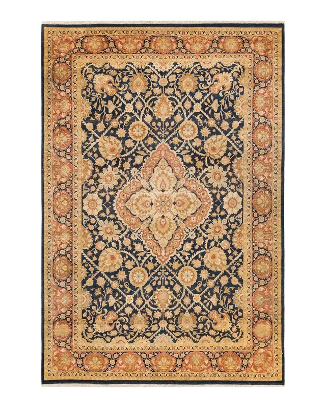 Traditional Hand Knotted Mogul Oriental Blue Area Rug 6′ 2″ x 9′ 0″