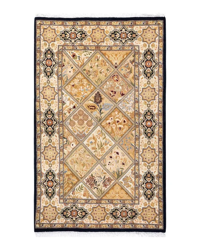 Traditional Hand Knotted Mogul Oriental Brown Area Rug 2′ 8″ x 4′ 3″