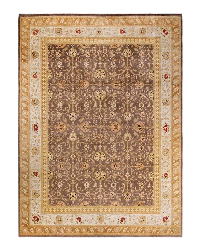 Traditional Hand Knotted Mogul Oriental Brown Area Rug 9′ 0″ x 12′ 1″