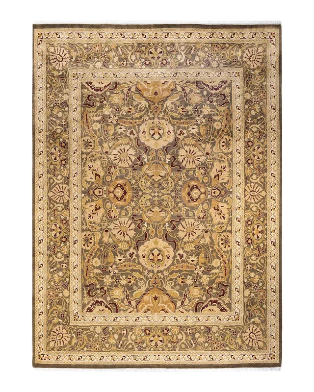 Traditional Hand Knotted Mogul Oriental Brown Area Rug 9′ 1″ x 12′ 4″