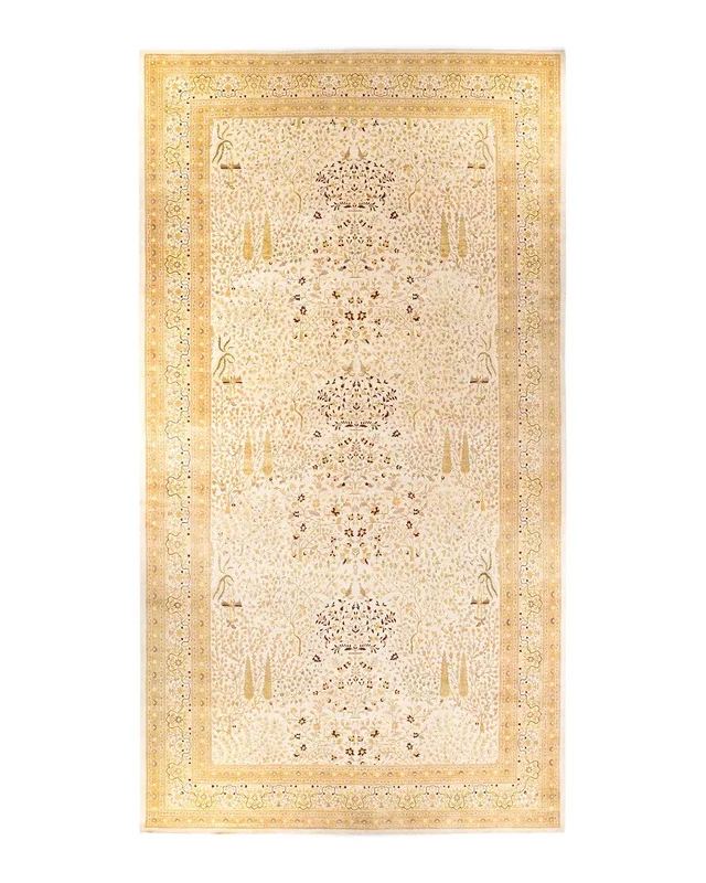 Traditional Hand Knotted Mogul Oriental Ivory Area Rug 12′ 2″ x 22′ 0″