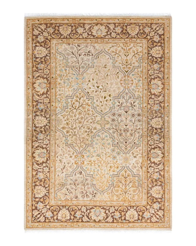 Traditional Hand Knotted Mogul Oriental Ivory Area Rug 3′ 3″ x 4′ 9″