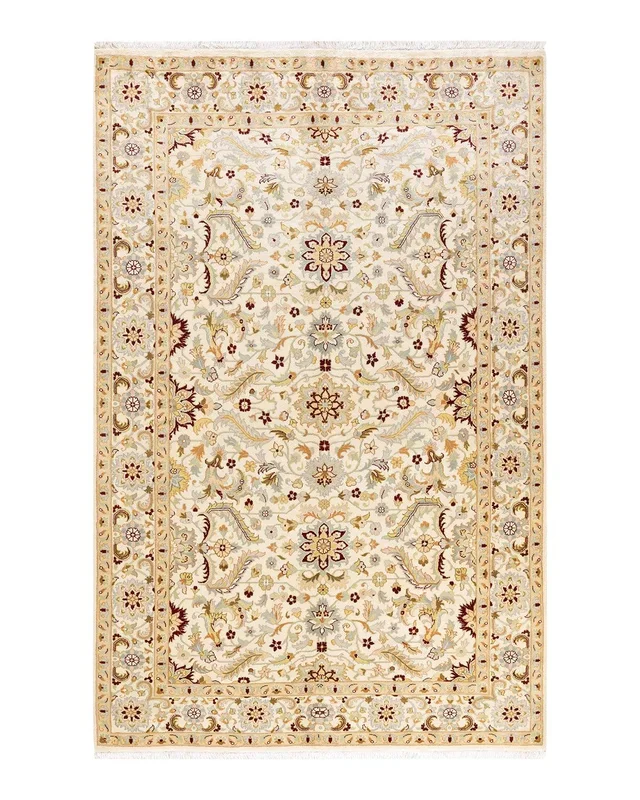 Traditional Hand Knotted Mogul Oriental Ivory Area Rug 6′ 1″ x 9′ 2″