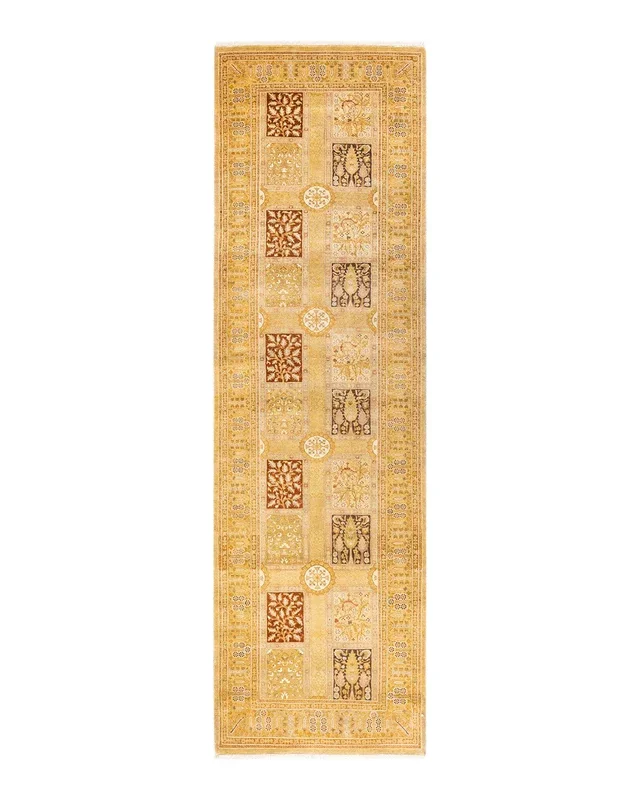 Traditional Hand Knotted Mogul Oriental Ivory Runner 3′ 2″ x 10′ 7″