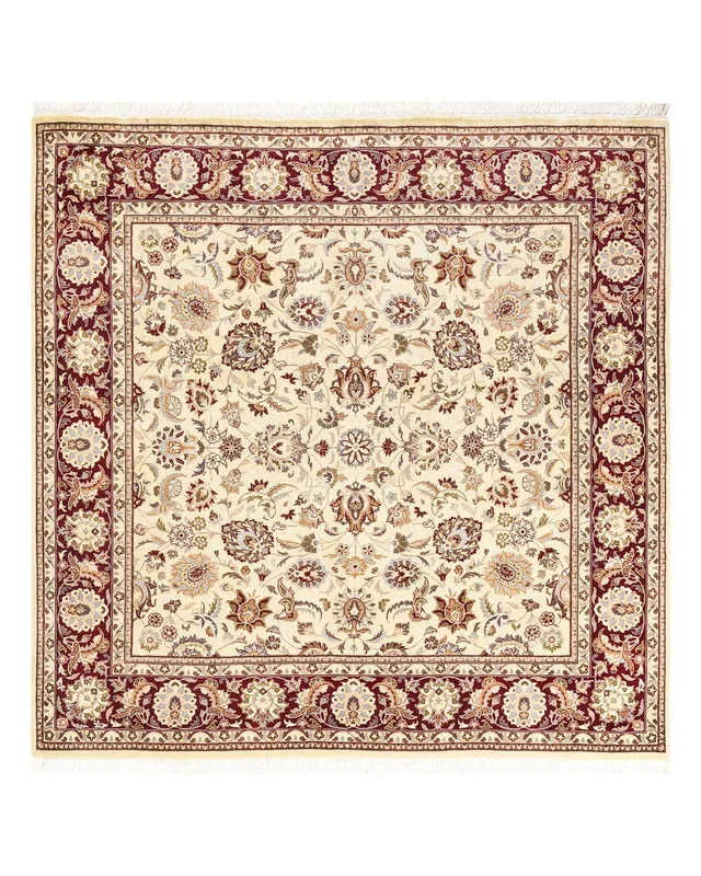 Traditional Hand Knotted Mogul Oriental Ivory Square Area Rug 6′ 1″ x 6′ 1″