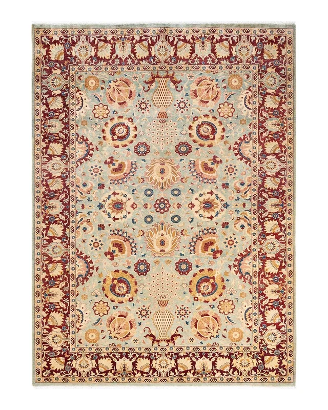 Traditional Hand Knotted Mogul Oriental Light Blue Area Rug 6′ 2″ x 8′ 7″