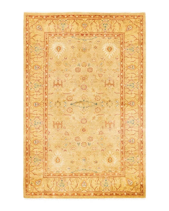 Traditional Hand Knotted Mogul Oriental Yellow Area Rug 4′ 2″ x 6′ 1″