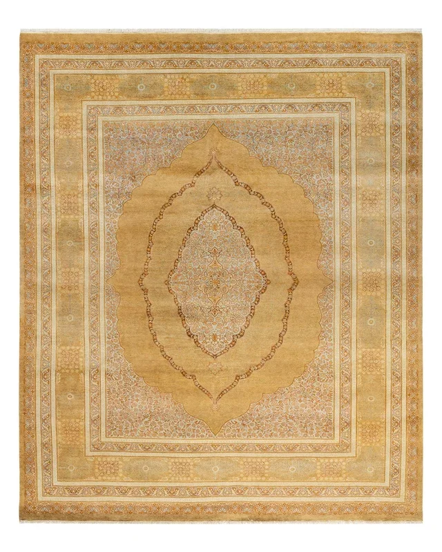 Traditional Hand Knotted Mogul Oriental Yellow Area Rug 8′ 1″ x 9′ 8″