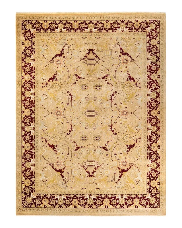 Traditional Hand Knotted Mogul Yellow Area Rug 9′ 2″ x 12′ 6″