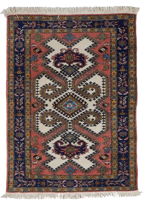 Traditional Hand Knotted Pink Blue Multicolor Wool Rug 3’4 x 4’6