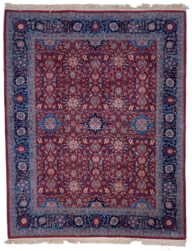 Traditional Hand Knotted Red Blue Wool Rug 7’11 x 10′