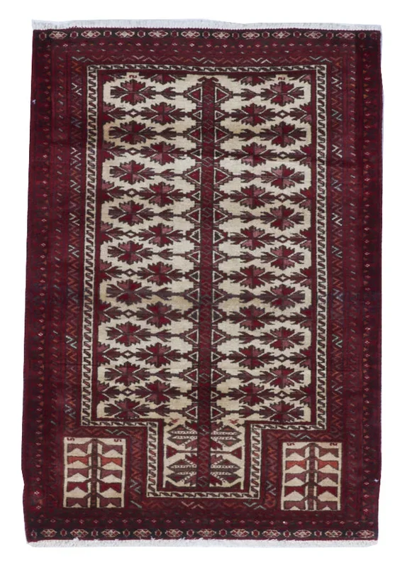Traditional Handmade Red White Multicolor Wool Rug 3′ x 4’2