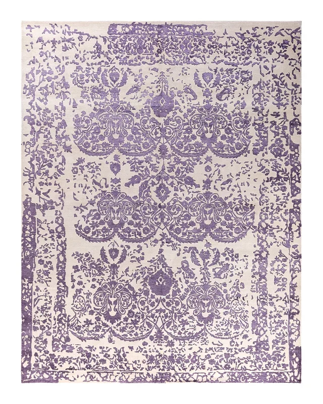 Traditional Ikat Hand Knotted Abstract Silk & Wool Blend Beige Area Rug 8′ 1″ x 10′ 0″