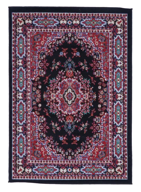 Traditional Machine Made Black Red Wool Rug 3’7 x 5’1
