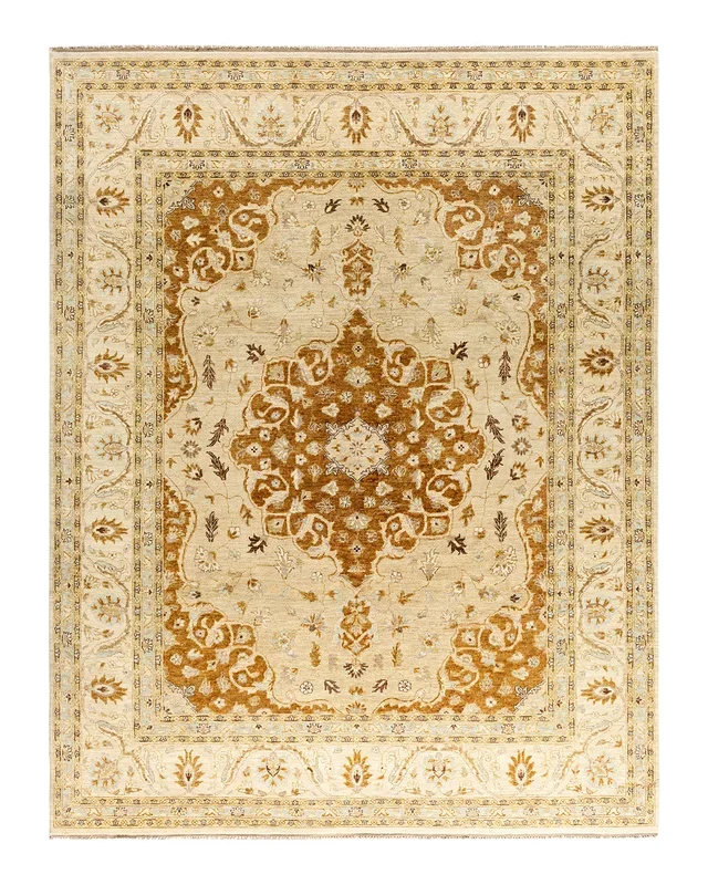 Traditional Oushak Hand Knotted Floral Wool Beige Area Rug 8′ 0″ x 10′ 3″