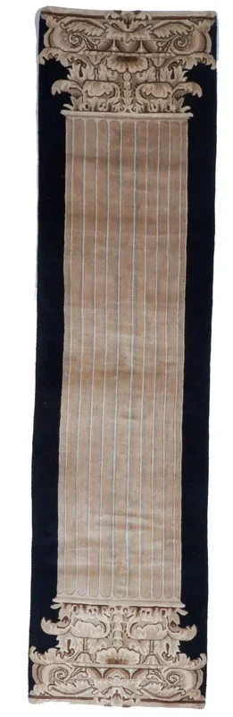 Transitional Hand Knotted Black Gold Runner Wool Rug 2’5 x 9’8