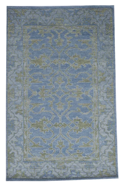 Transitional Hand Knotted Blue Green Wool Rug 4′ x 6′