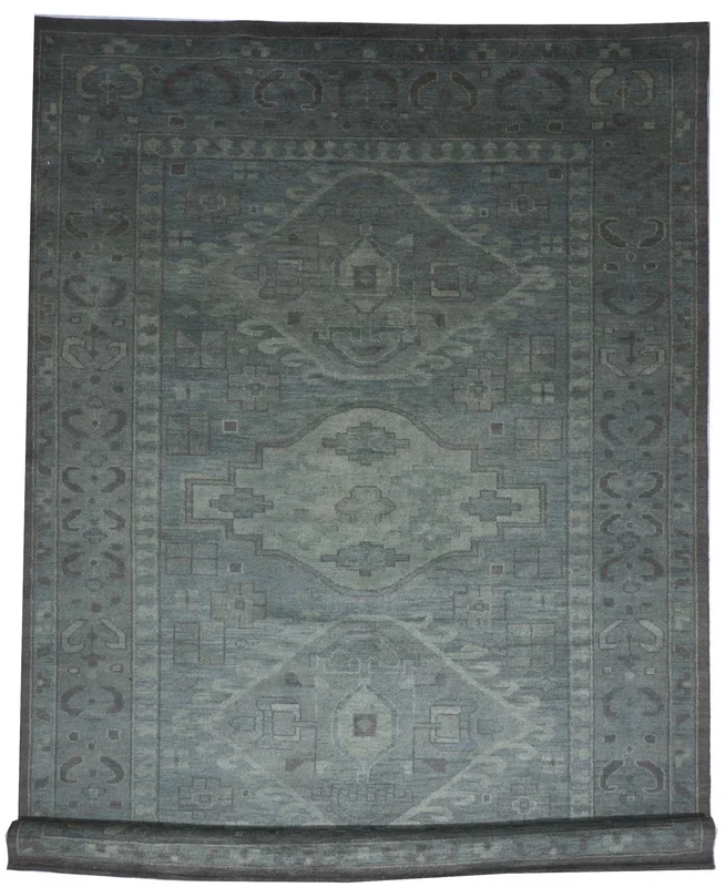 Transitional Handmade Blue Gray Wool Rug 9’6 x 13’6