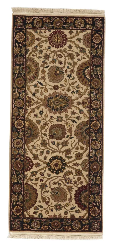 Transitional Handmade Ivory Black Wool Runner Rug 2’7 x 6’1