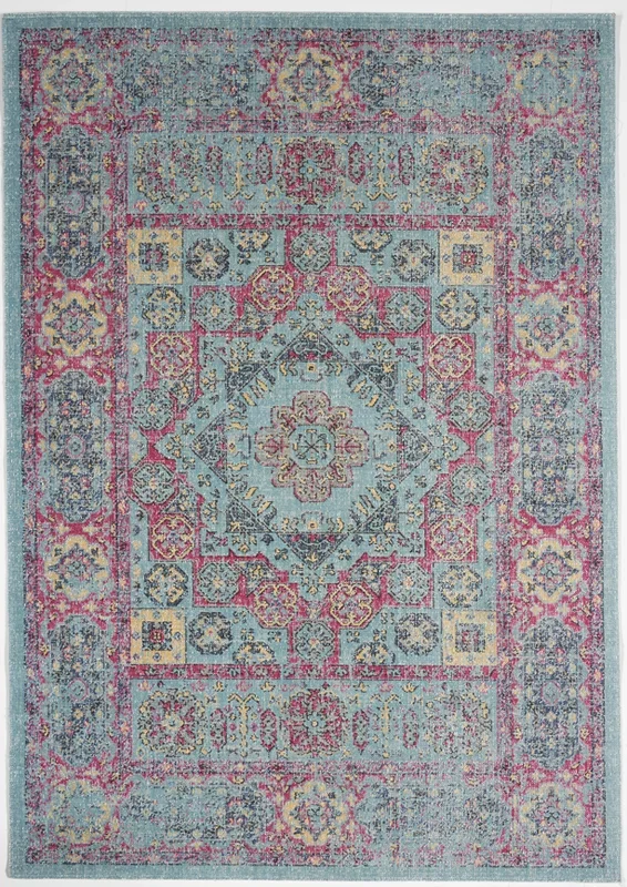 Transitional Machine Made Blue Pink Multicolor Manmade Rug 5′ x 8′