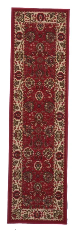 Transitional Machine Made Red Beige Runner Rug 1’10 x 6’11