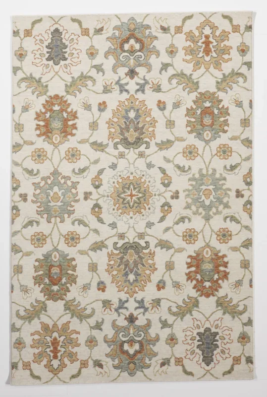 Transitional Machine Made White Multicolor Rug 5′ x 7’6
