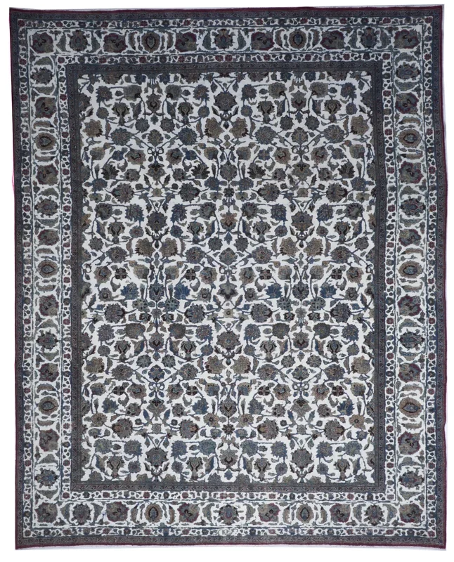 Transitional Overdyed Ivory Burgundy Blue Wool Rug 10’4 x 12’10