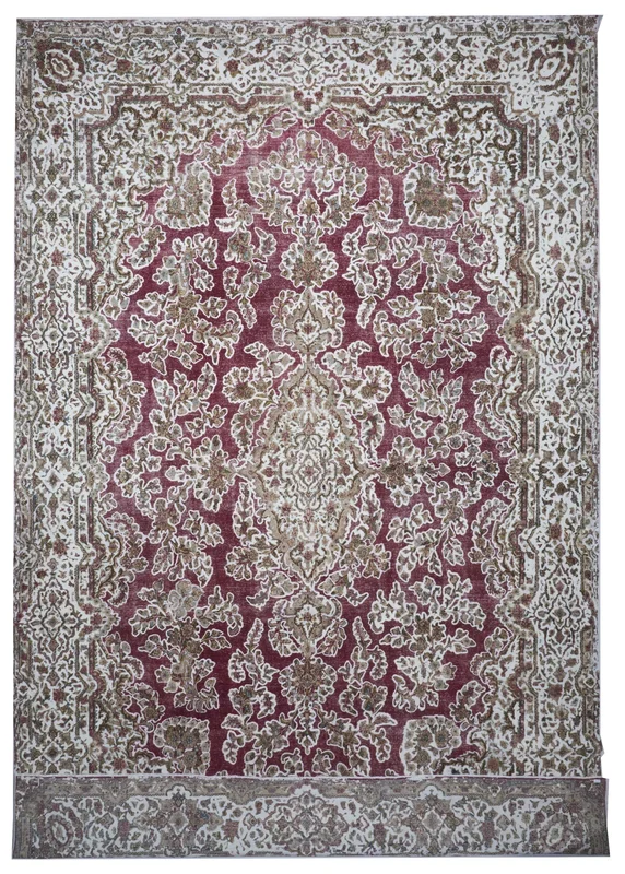 Transitional Overdyed Ivory Burgundy Wool Rug 10’10 x 17’2