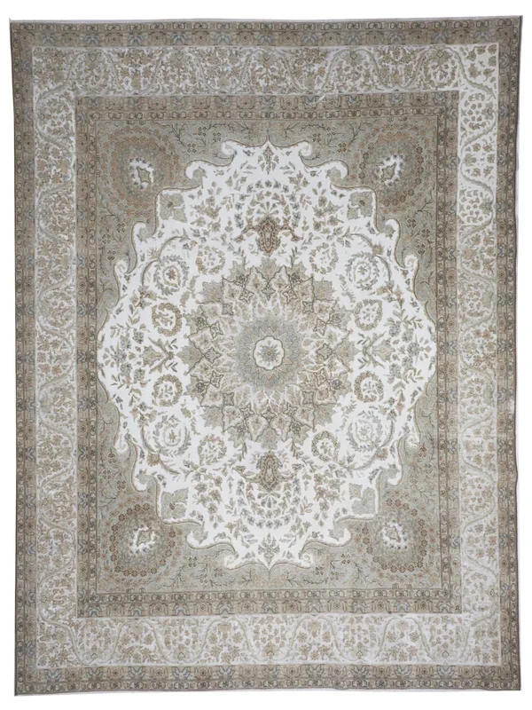 Transitional Overdyed Ivory Tan Wool Rug 9’4 x 12’6