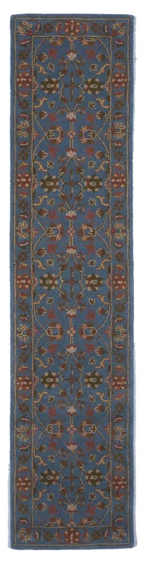 Transitional Tufted Blue Runner Wool Rug 2’4 x 10’2