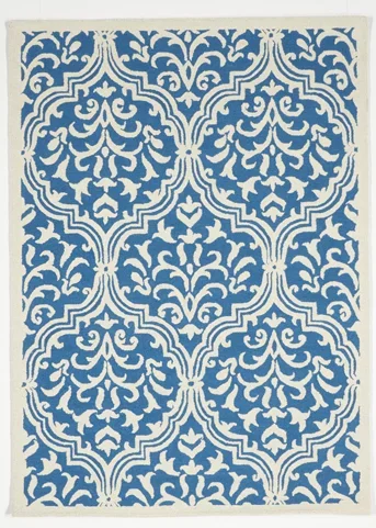 Transitional Tufted Teal Blue Ivory Wool Rug 5′ x 7′