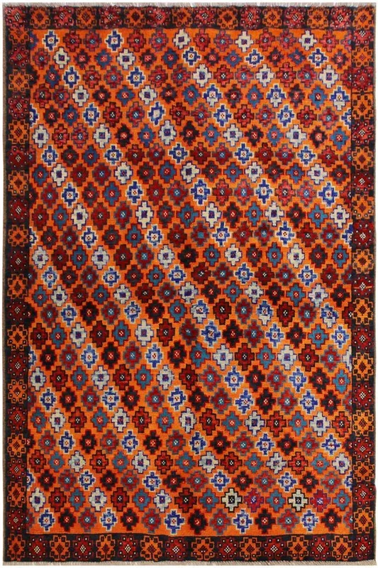 Tribal Balochi Altagrac Orange/Black Wool Rug – 5’1” x 6’8”