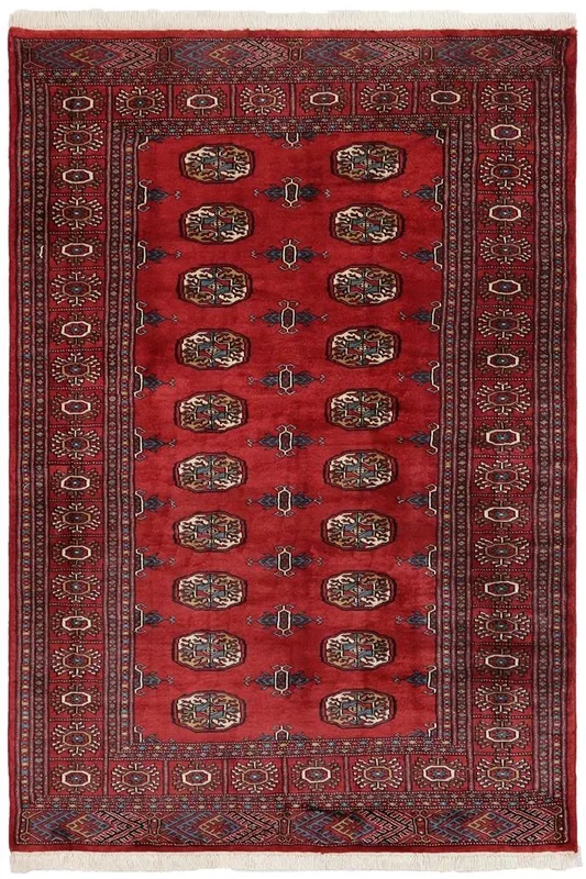 Tribal Bokhara Paola Red/Blue Wool Rug – 4’1” x 6’0”
