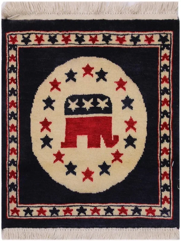 Tribal Bokhara Republic Beige/Blue Wool Rug – 1’6” x 1’6”