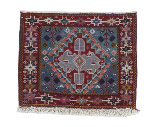 Tribal Handmade Red Blue Multicolor Wool Square Rug 1’8 x 2′