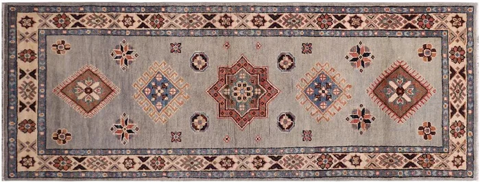 Tribal Kazak Adrianna Light Blue/Ivory Wool Runner – 2’3” x 5’9”