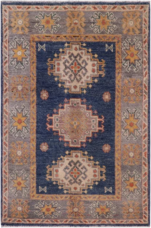 Tribal Kazak Bohemian Bodhi Blue/Gray Wool Rug – 2’0” x 3’0”