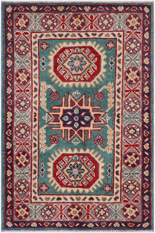 Tribal Kazak Bohemian Isabel Green/Gray Wool Rug – 2’0” x 3’0”