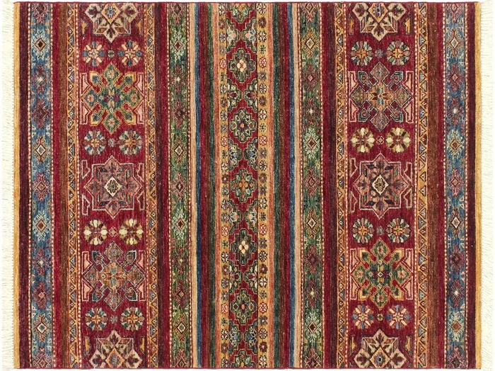 Tribal Khurgeen Analisa Red/Blue Wool Rug – 3’5” x 4’9”