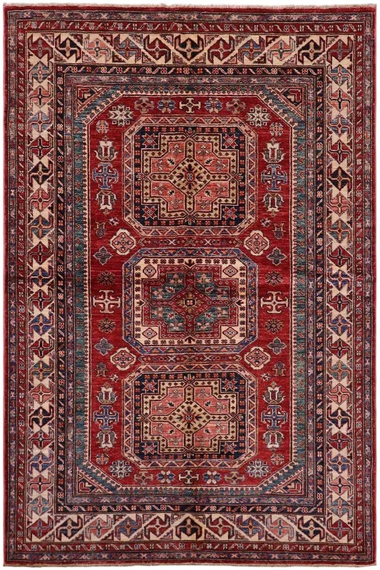 Tribal Super Kazak Marco Red/Beige Wool Rug – 4’10” x 6’6”