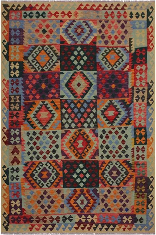 Tribal Turkish Kilim Cari Hand-Woven Wool Rug – 6’0” x 7’11”