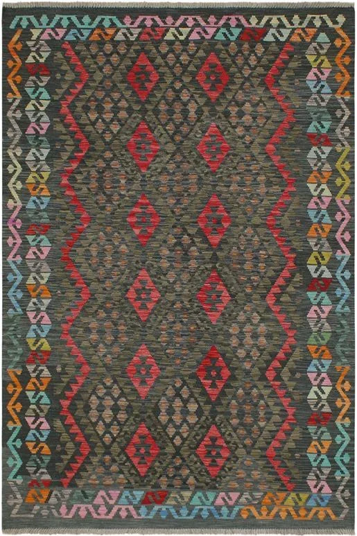 Tribal Turkish Kilim Mcmahon Hand-Woven Wool Rug – 5’10” x 7’10”