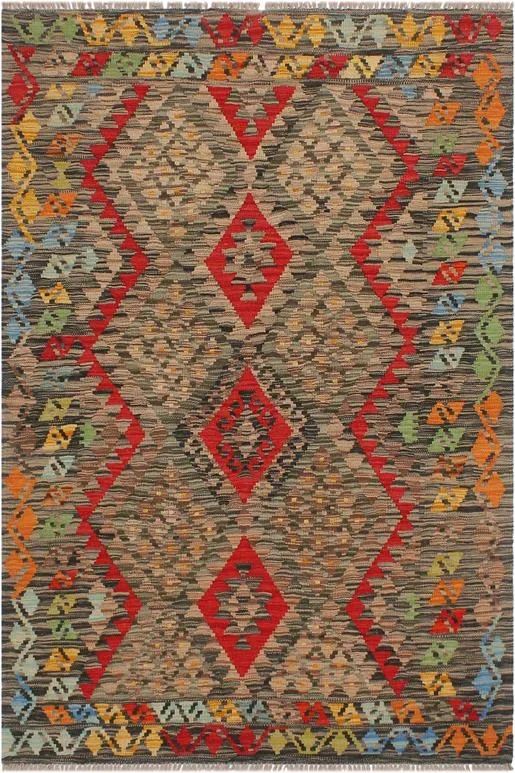 Tribal Turkish Kilim Osvaldo  Hand-Woven Wool Rug – 4’0” x 5’9”