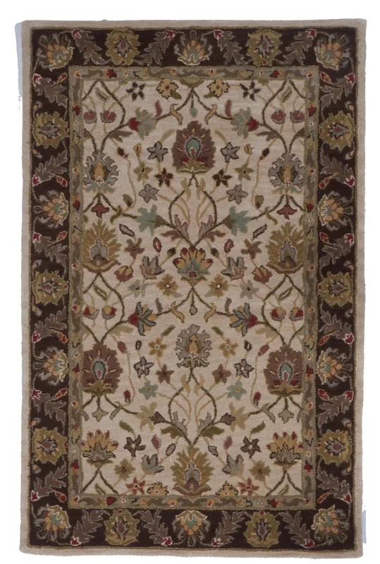 Tufted Traditional Tan Brown Wool Rug 3’7 x 5’7