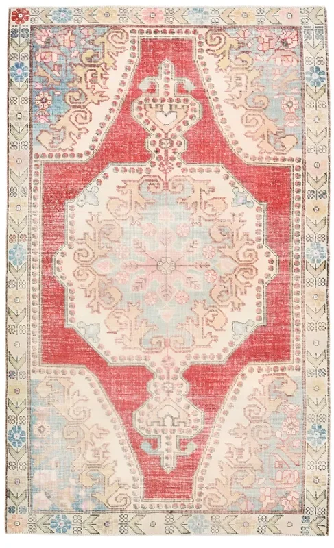 Turkish Authentic Vintage Rug 4’3″ x 7’1″ ft,Red/Beige
