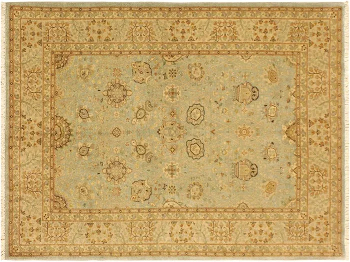 Turkish Knotted Istanbul Cherlyn Blue/Gold Wool Rug – 4’2” x 5’10”