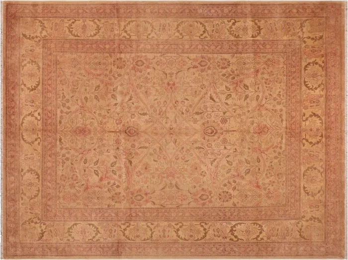 Turkish Knotted Istanbul Fernanda Tan/Green Wool Rug – 7’10” x 10’3”
