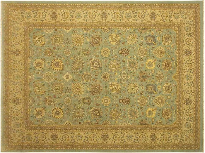 Turkish Knotted Istanbul Josphine Blue/ Tan Wool Rug – 9’2” x 11’11”