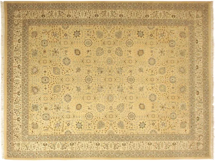 Turkish Knotted Istanbul Lannie Gold/ Gold Wool Rug – 10’1” x 14’7”